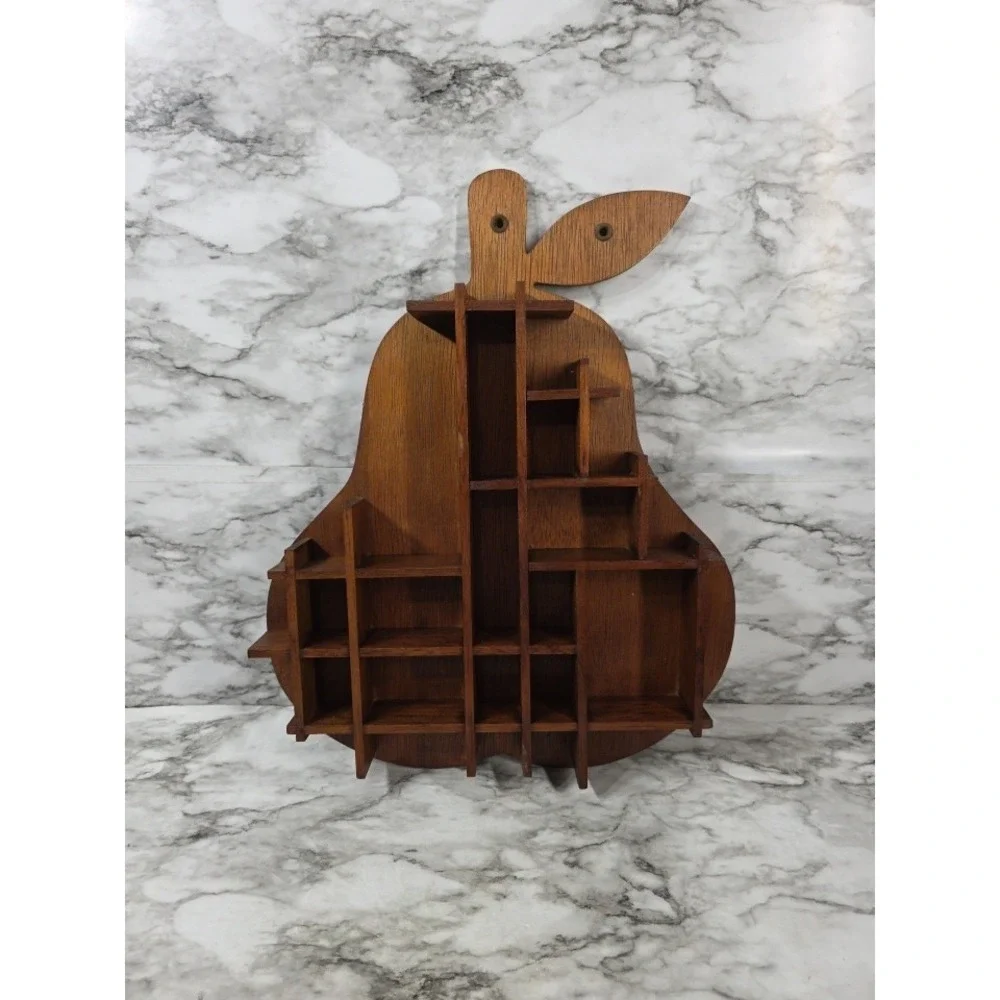 Vtg Pear Shaped Wood Wall Hanging Curio Trinket Shadow Box Cottage Core Read Des